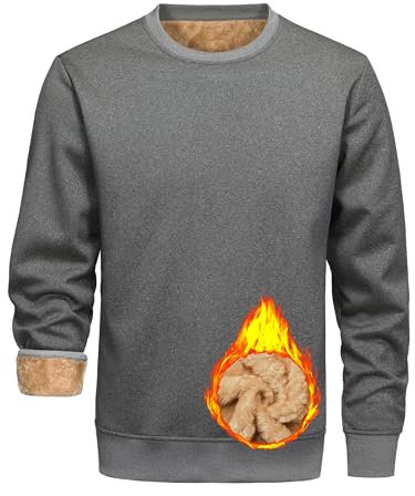 Libin Pullover Herren Ohne Kapuze Thermo Sweatshirt Warme Gefütterter Winterpullover Fleecepullover Thermo Futter Herrenpullover Langarm Dunkelgrau L