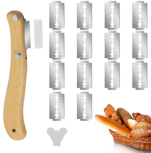Taglierino per pane Coltello Tagliapasta in legno da Pane Raschietto Fatto Pane Coltello da pane con 15 Lamette acciaio Inossidabile, Tagliapasta per Tagliare Modelli di Pasta di pane fai da te
