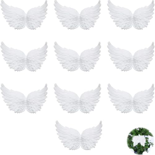 Weiß Klein Engelsflügel, 10 Stücke Engel Flügel Weihnachtsbaum, Weiß Weihnachtsschmuck Fantasie,Mini Weiße Feder Kunststoff Engelsflügel, Engelsflügel Deko, Weiß Klein Engelsflügel, Für Weihnachten