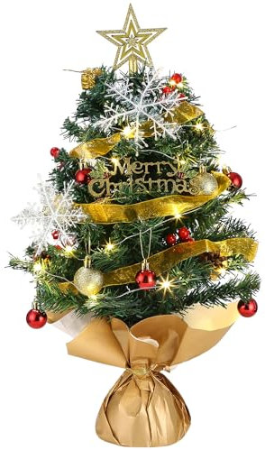 FAOKZE Mini Árbol de Navidad Verde 60cm, con 47 DIY Decoración, Árbol Artificial Pequeño para Navidad y Año Nuevo, Hogar y Oficina