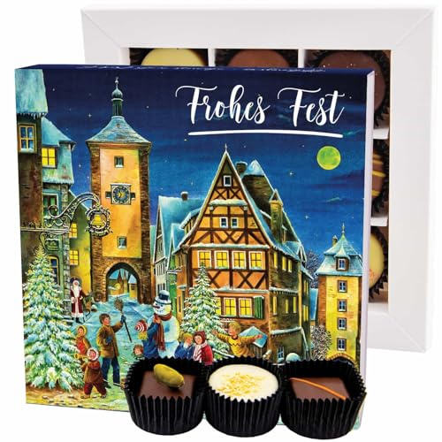 Hallingers Genuss Manufaktur Pralinen Weihnachts-Geschenk - ohne Alkohol, handmade aus Confiserie-Edelkakao in wertiger L-Geschenkbox Frohes Fest Sno..., Weihnachten für Frauen Männer