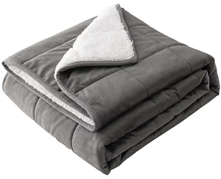 MENHIRY Sherpa Gewichtsdecke für Erwachsene, 4,5 kg, beidseitig verwendbar, Samt, weich, Plüsch, gewichtete schwere Decke für alle Jahreszeiten, Weiß / Grau, 122 x 183 cm