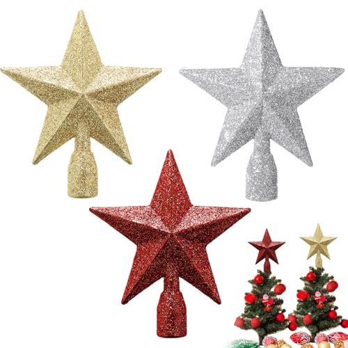 Sibba Christmas Tree Topper Decoration 3 PCS Pentagram Decorative Holiday 4 inch Sparkle Star Themed Ornament Glitter Stars Seasonal Decor Sparkle Holder Thanksgiving Home Decorate Festive Atmosphere