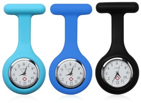 Fob Watch, Nurse Watch Brooch, Silicone Nurse Watch with Brooch, Infection Control Design, Pocket Clock with Pin for Health Care Nurses Doctors Paramedic Staff Medical Brooch Digital Fob Watches,3PCS
