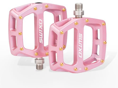 Pédales de VTT double couche en alliage d'aluminium, roulements DU - Pédales Peilin pour VTT tout-terrain, réduction de vitesse DH (rose)