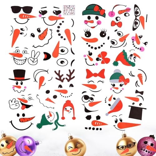 4uds Pegatinas Cara Muñeco de Nieve, Pegatinas Navideñas Lindas Pegatinas Muñeco Nieve Adornos para Vasos de Vidrio Botellas de Agua Ventanas Refrigeradores Decoraciones para Fiestas Navidad
