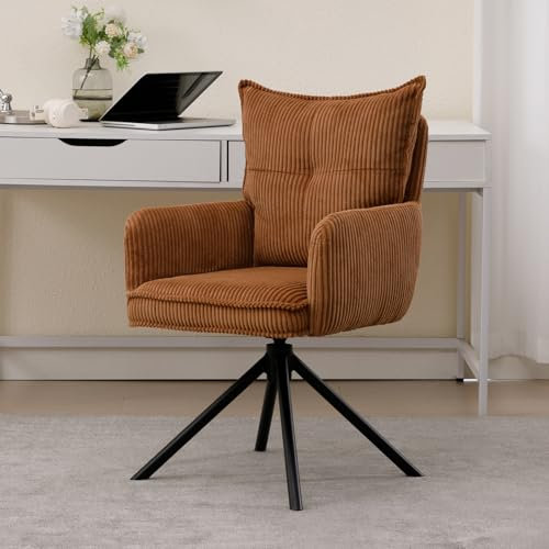 chairus Bürostuhl für Arbeitszimmer Ergonomischer Schreibtischstuhl für Büro Kordsamt 360° Drehstuhl Gepolsterter Schreibtischsessel mit Metallbeine (Braun)