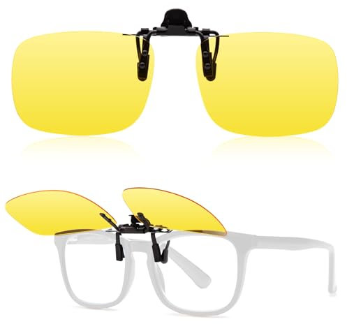 Epavouos Clip-On Nachtfahrtbrillen UV400- Polarisiert Nachtsichtbrille für Brillenträger Verbesserte Sicht in schwierigen Lichtverhältnissen - Vielseitig einsetzbar (Gelb(Nachtsicht), 60mm X 43mm)