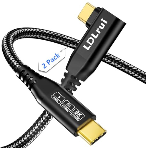 LDLrui Lot de 2 câbles de moniteur USB C vers USB C 8K @ 60 Hz/4K @ 144 Hz, câble d'affichage USB C à angle droit, transfert de données haute vitesse 40 Gbit/s, charge rapide 240 W pour iPhone 16,