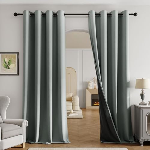 Beauoop Blackout Curtains for Bedroom Grey Curtains 72 Drop Herringbone Textured Eyelet Curtain for Living Room Thermal Insulated Noise Reducing Window Curtain Drapes 2 Panels