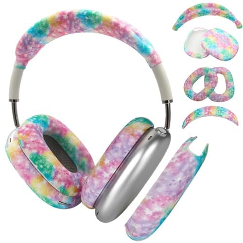 Bavane 4 in 1 Silicone Case Cover Compatible with Apple Airpods Max Headphones, Printed Ear Pad Case Cover Ear Cups Cover and Headband Cover Headband Pad (Starry Sky Pink)