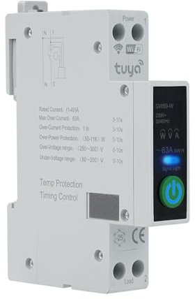 Jadeshay Interruttore Orario,Interruttore Smart WiFi Intelligente su Guida DIN 1P+N 40A Misuratore di Energia con Temporizzazione per Elettrodomestici Casa Intelligente,Tuya APP Telecomando 90-240V