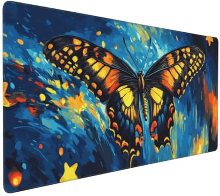 Bunt Schmetterling Mauspad, Large XXL Mouse Pad 900x500x3mm Tastatur Matte, Groß WassXerdicht Anti-Rutsch Mauspad, Erweiterter Schreibtisch Schutz Mauspad für Geschenk Weiblich Home Office k-467