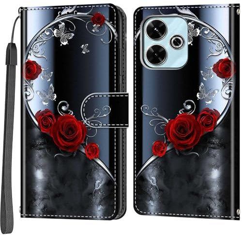Salanheo Cover per Xiaomi Redmi 13 4G / 13 5G, Antiurto Flip Case Pelle Libro Portafoglio Custodia con Slot per Schede Magnetica Custodia farfalla rosa