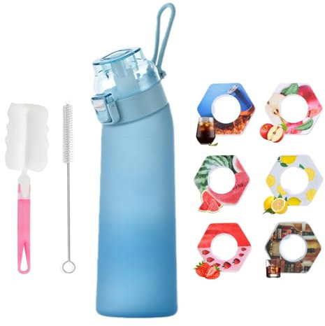 Ycydazi Gourde 700 ML, Gourde avec 6 Pods de Gout, Gourde Aromatisée, Sport Paille Tritan Water Bottle Fitness avec une Brosse à eau, Parfumée Sans BPA (Bleu)