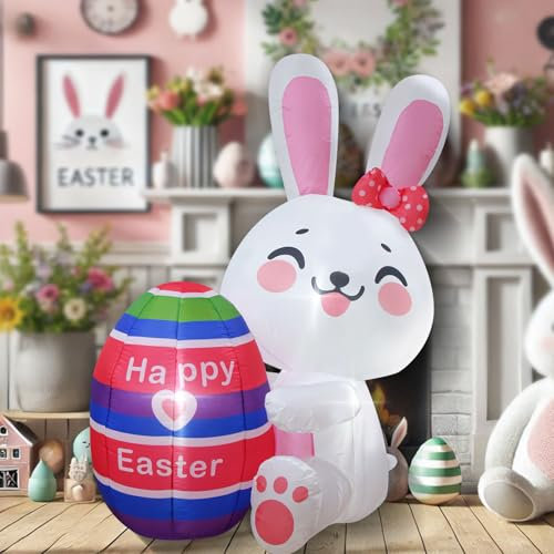 Aufblasbares Osterhase mit buntem Ei, beleuchtete Osterdekoration, Hof, Garten, Rasen, Outdoor-Dekoration, Haustür, Urlaubsdekoration