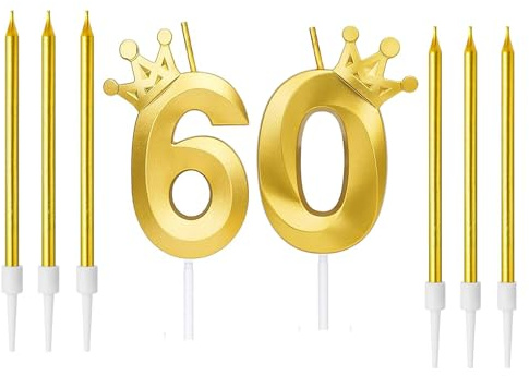 Zwenjuan Geburtstag Kerzen,3D Zahlen Geburtstagskerzen,Anzahl 60 Kerze mit Kronendekor mit 6Pc Langen Kerzen,für Kuchen Geburtstag Jahrestag Partys
