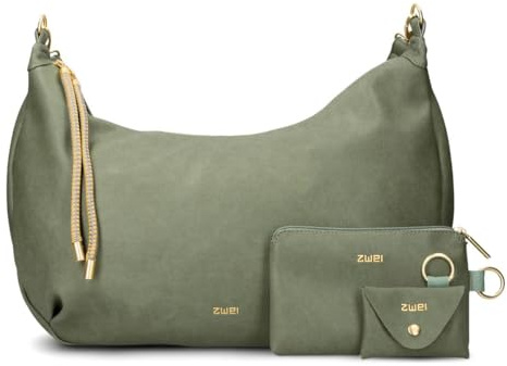 Zwei Damen Shopper LOLA LO140 erweiterbare Schultertasche mit Reißverschluss (16-18 Liter) 3-teiliges Set Umhängetasche mit Geldbeutel & Schlüsselanhänger, große XL Damen Handtasche (eucalyptus)