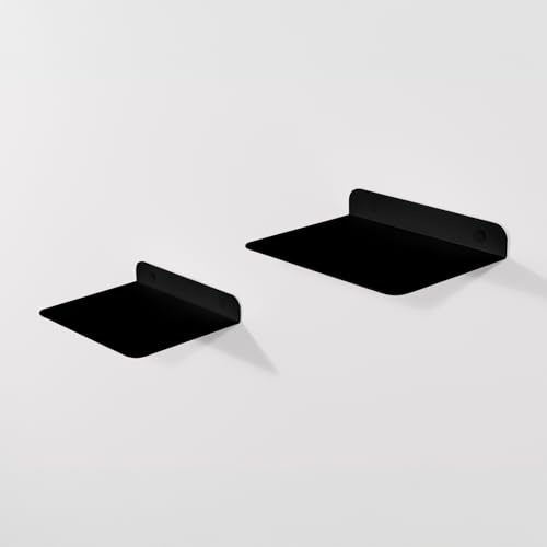 Steelnovo | Zeno, Coppia di Mensole da Parete in Metallo Verniciato, 2 Mensole da Muro Portaoggetti, 20x3x15 cm, Colore Nero, Design Minimal e Moderno, Scaffale da Muro, Made In Italy