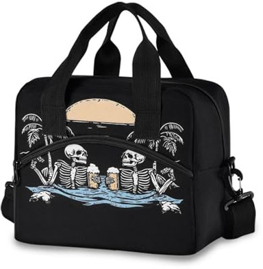 Reusable Lunch Box for Men/Women Skeleton Palm Tree Insulated Tote Bag Leakproof Lunchbox with Pocket for Work Office Picnic Beach Freezable Lunch Cooler Bag with Adjustable Shoulder Strap