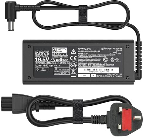 vencoss 90W laptop charger compatible with Sony PCG-3J1L VPCCW21FX VGN-CR240E VPCF236FM PCG-61A14L PCGA-AC19V10 VGP-AC19V10 VPCEH11FX SVE14118FXW VGN-A PCG-GRX VGN-AR Sony Bravia