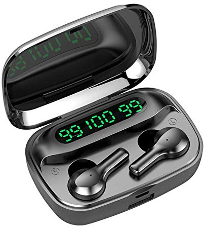TICFOX Auriculares in-ear Bluetooth, auriculares inalámbricos TWS Bluetooth 5.0, caja de carga con indicador LED IPX4, resistente al agua (negro)
