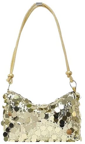 MUYAPAY Clutch Glitzer Pailletten Tasche Schultertaschen Abendtasche Damen Mit Reiß Verschluss Handtasche Tasche Kettentasche Schultertaschen Handbags for Women für Prom Hochzeit Party Bankett (Gold)
