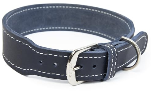 CopcoPet Hundehalsband Leder – Handgefertigtes Lederhalsband für kleine, mittelgroße Hunde – Halsband Hund – Verstellbar & Robust – Zoe, Marineblau, 30 – 35cm 30mm breit, Verchromte Beschläge