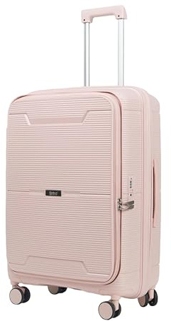 Cooleben Hartschalenkoffer PP-Material | 360° Drehrollen + TSA Code Schloss + Erweiterbar um 5 cm | Pink & Schwarz – Ihr Reisepartner für Jede Reise! (rosa, L-28inch)