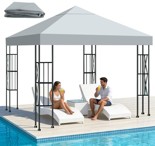 Qdreclol Toile de Remplacement pour Pergola 3x3m, Imperméable Anti-UV Voile d‘ombrage en Polyester 300D avec Revêtement PA, Housse de Tonelle Amovible pour Jardin, Terrasse Protection Solaire,Gris