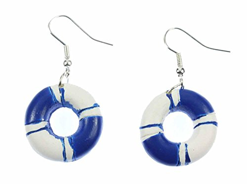Miniblings Rettungsring Ohrringe Hänger Maritim Boot Schiff Meer Ring blau weiß - Handmade Modeschmuck I Ohrhänger Ohrschmuck versilbert