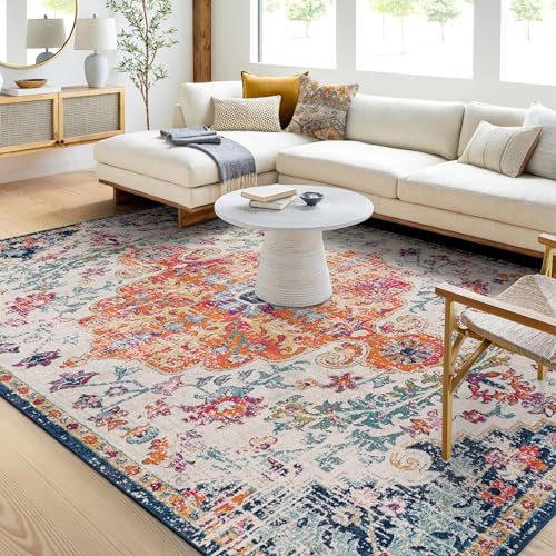 Livabliss Asmara Vintage – Runner Carpet 95x150 cm for Living Room, Hallway, Kitchen – Traditional Multicolour Boho Style, Easy Care, Large Bohemian Carpet in Blue and Orange
