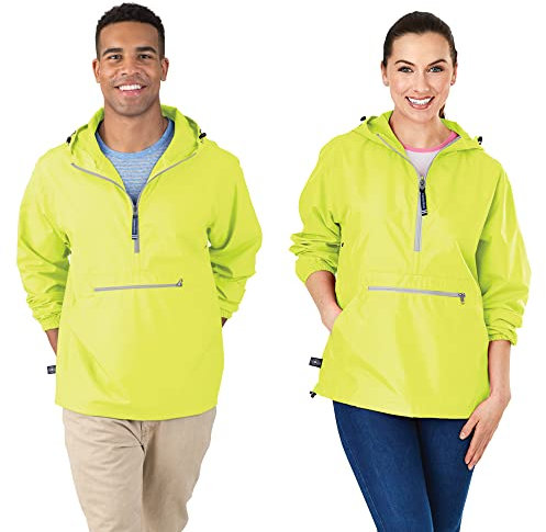 Charles River Apparel Pack-n-go Windbreaker Pullover Hooded Jacket Veste Coupe-Vent, Jaune Fluo, L Mixte