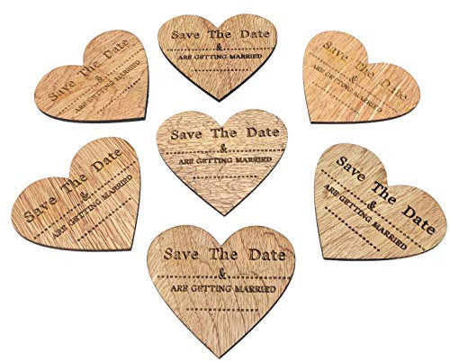 Kühlschrankmagnete aus Holz in Herzform mit englischer Aufschrift „Save The Date“, ideal für Hochzeitseinladungen, Dekoration, im Vintage-Stil 80mm x 70mm braun