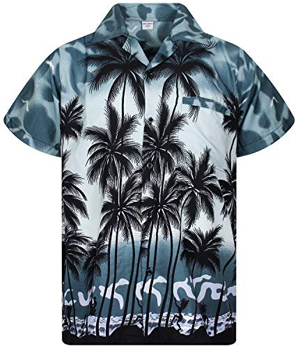 V.H.O. Funky Hawaiian Shirt, Shortsleeve, Beach, Grey, 3XL