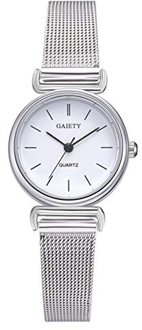 Damen Uhr, 2 Farben Qualität beiläufige Kleine Runde Vorwahlknopf Armbanduhr mit justierbarem Legierungs-Bügel für Frau(Weiß)