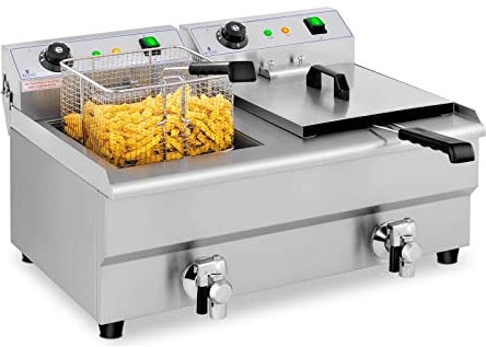 Royal Catering Friteuse Électrique 2 x 13 L, Zone Froide, Thermostat, De Restaurant Double Avec Robinet Professionnelle Commerciale