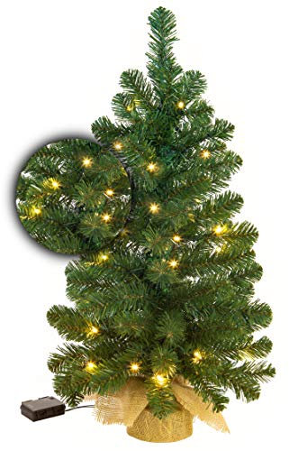 Excellent Trees® CT16103 Künstlicher kleine Weihnachtsbaum Led Jarbo 90 cm mit Beleuchtung - Luxusedition - 80 Lämpchen LED warm weiß | Batterie | Mit Timer Funktion | Tischdeko | Deko Tannenbaum