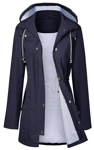 LOMON Lined Windbreaker Anorak Jacket Front-Button Lining Zipper Rain Jacket Anorak Quick Dry Outdoor Packable Hooded Raincoat Navy Blue XXL
