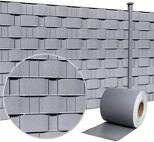 LZQ Pellicola protettiva in PVC per la privacy, extra spessa, opaca, a doppia asta, con 20 clip di fissaggio per recinzione da giardino, balcone (35 m x 19 cm, grigio chiaro)