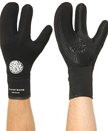 RIP CURL Flashbomb 3-Finger-Handschuhe 5/3 mm – Schwarz – Flash Futter – Unisex – Stitchless Technologie – Abnehmbare Handschlaufe