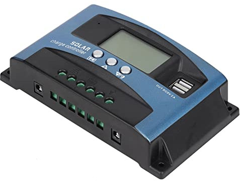 Regolatore di Carica Pannello Solare, MPPT 40/50/60/100A Caricabatteria Solare Regolatore di Carica Solare Controller del Pannello Doppio Display LCD USB 12V 24V per Pannelli Solari (50A)