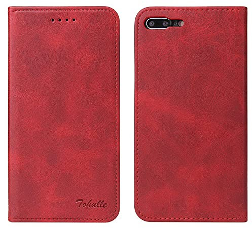 TOHULLE for iPhone 7 Plus Case iPhone 8 Plus Case, Premium PU Leather Wallet Case with Card Holder Kickstand Built-in Magnetic Closure Flip Folio Phone Cover for iPhone 7 Plus/8 Plus - Red