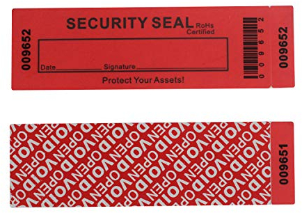 TamperSeals Group - 50 Stück 100% Total Transfer Manipulationssichere Sicherheit Garantie Void Aufkleber/Etiketten/Sicherheitssiegel (Rot, 35 x 120 mm, Dreifache Seriennummern)