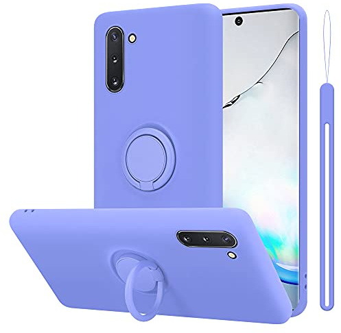 Cadorabo Hülle kompatibel mit Samsung Galaxy Note 10 Schutzhülle TPU Silikon Case Liquid Design mit Ring Slim Kratzfest Liquidsilikon Microfaser Case Hülle für Galaxy Note 10 in Lila