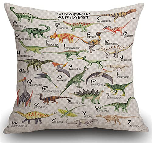 Smooffly Watercolor Dinosaur Alphabet Cushion Cover Outdoor Furniture Decorative Linen Square Double Sided Printing Pillow Cover for Home Office Sofa Couch Car Garden 45 x 45cm 18 x 18 inches