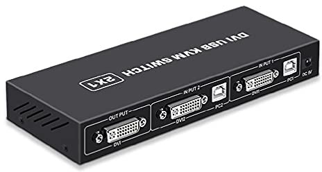 GHBOTTOM DVI KVM-Switch Zwei In Eins Aus 4K Zwei Computer teilen USB-Tastatur und -Maus Print Monitor Switcher Box Hub DVI-Switcher 2 Eingang 1 Ausgang
