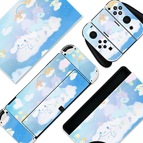 BelugaDesign Dog Anime Switch Skin | Niedlicher Cutecore Pastell-Aufkleber aus Vinyl | Zimtschnecke, Kawaii, Japanisches Cartoon-Spiel, kompatibel mit Nintendo Switch (Switch OLED, Blau)