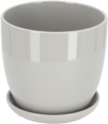 KOTARBAU® Keramik Blumentopf Übertopf für Blumen Pflanzen ⌀ 13 cm mit Tropfschale Grau