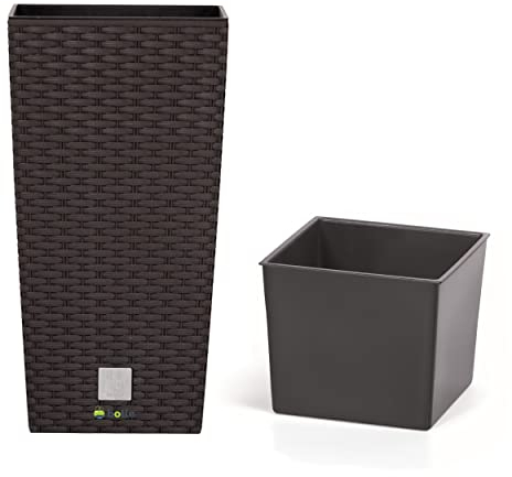 botle Fioriera da 11,4 l, effetto rattan, Umbra marrone scuro, altezza 37,6 cm, con scatola interna da 5 l, vaso quadrato in plastica
